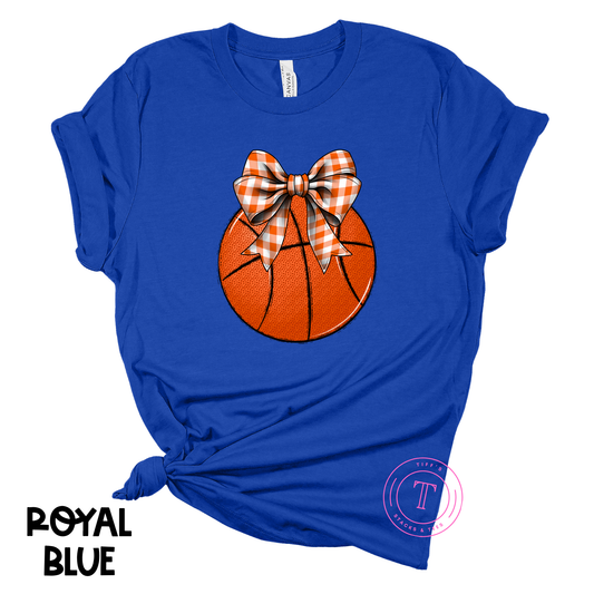 Basketball Orange Gingham Coquette Bow