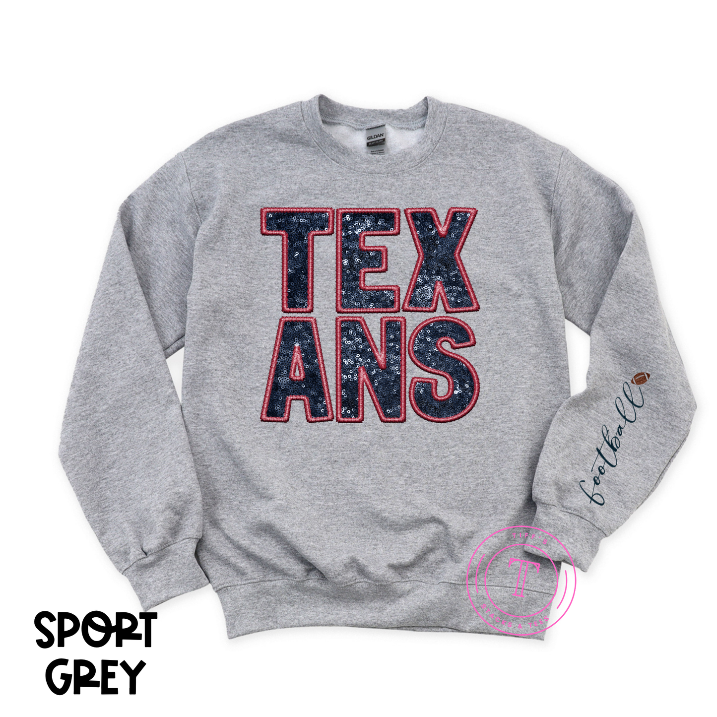 Texans Faux Glitter w/ Football on Sleeve